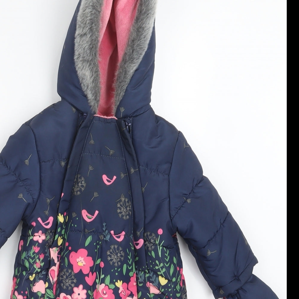 Mothercare Girls Blue Geometric  Jacket Coat Size 6-9 Months  - One Piece