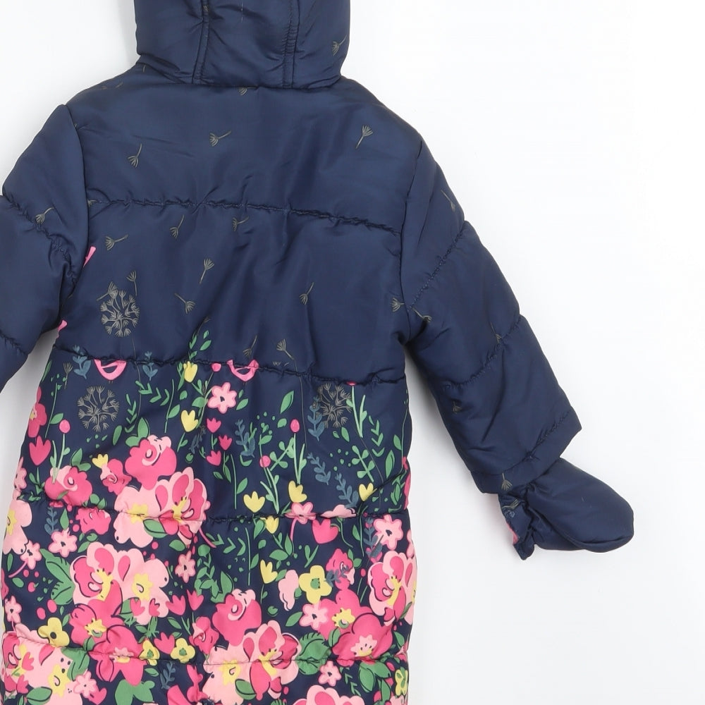 Mothercare Girls Blue Geometric  Jacket Coat Size 6-9 Months  - One Piece