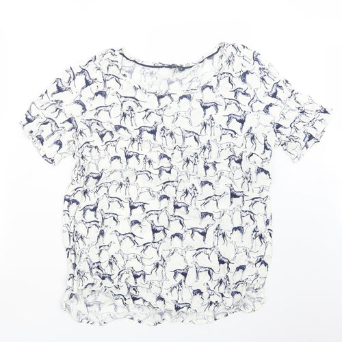Joules Womens Blue Geometric  Basic T-Shirt Size 16