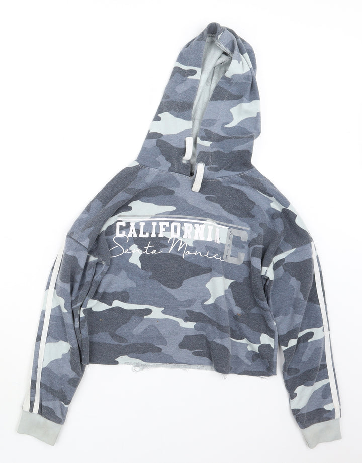 New Look Girls Grey Camouflage Pullover Hoodie Size 10-11 Years