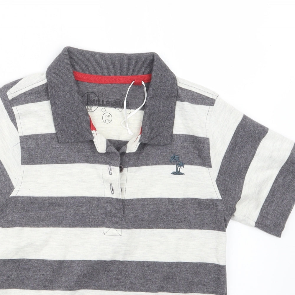 hullabaloo Boys Grey Striped  Basic Polo Size 7-8 Years
