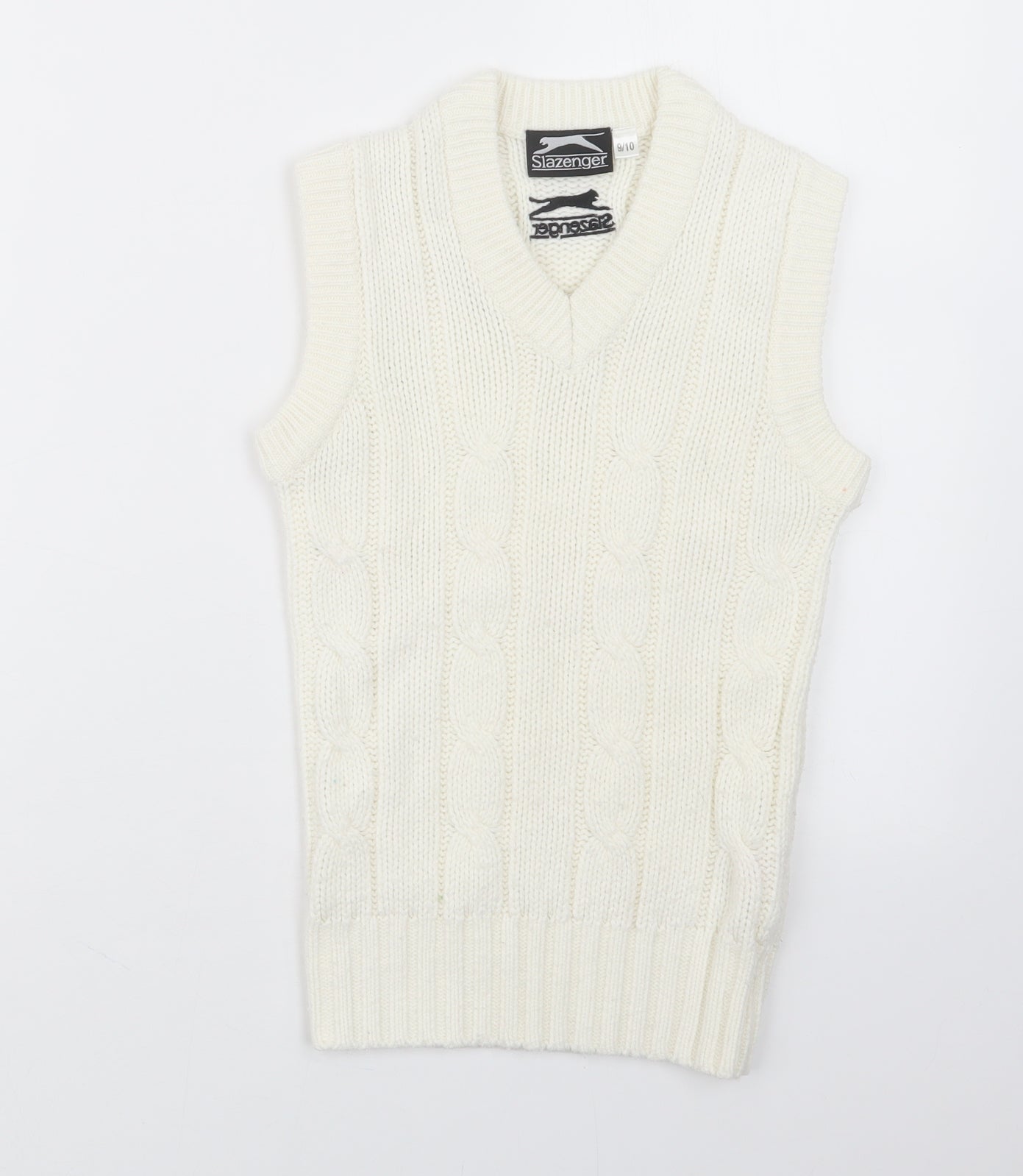 Slazenger Boys White  Knit Pullover Jumper Size 9-10 Years