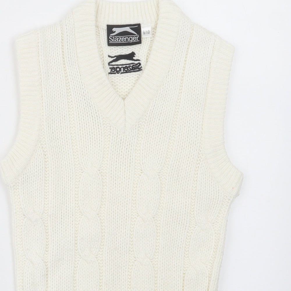Slazenger Boys White  Knit Pullover Jumper Size 9-10 Years