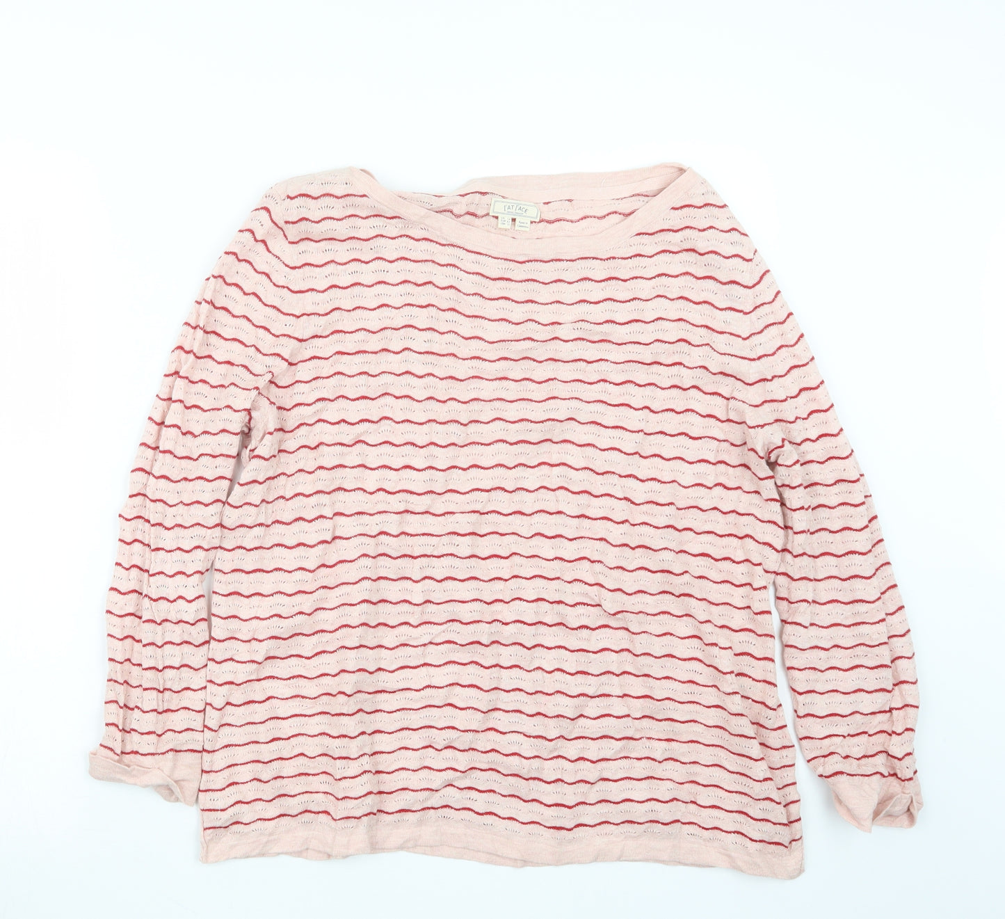 Fat Face Womens Pink Striped Knit Pullover Jumper Size 14