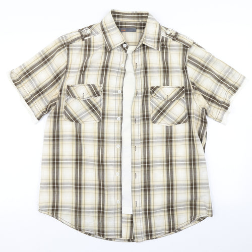 Trait Mens Brown Plaid   Button-Up Size M