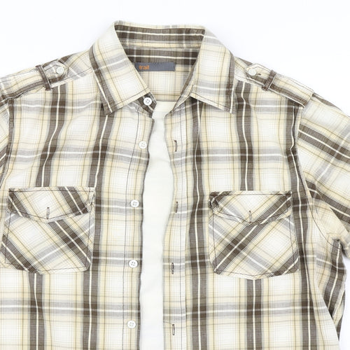 Trait Mens Brown Plaid   Button-Up Size M