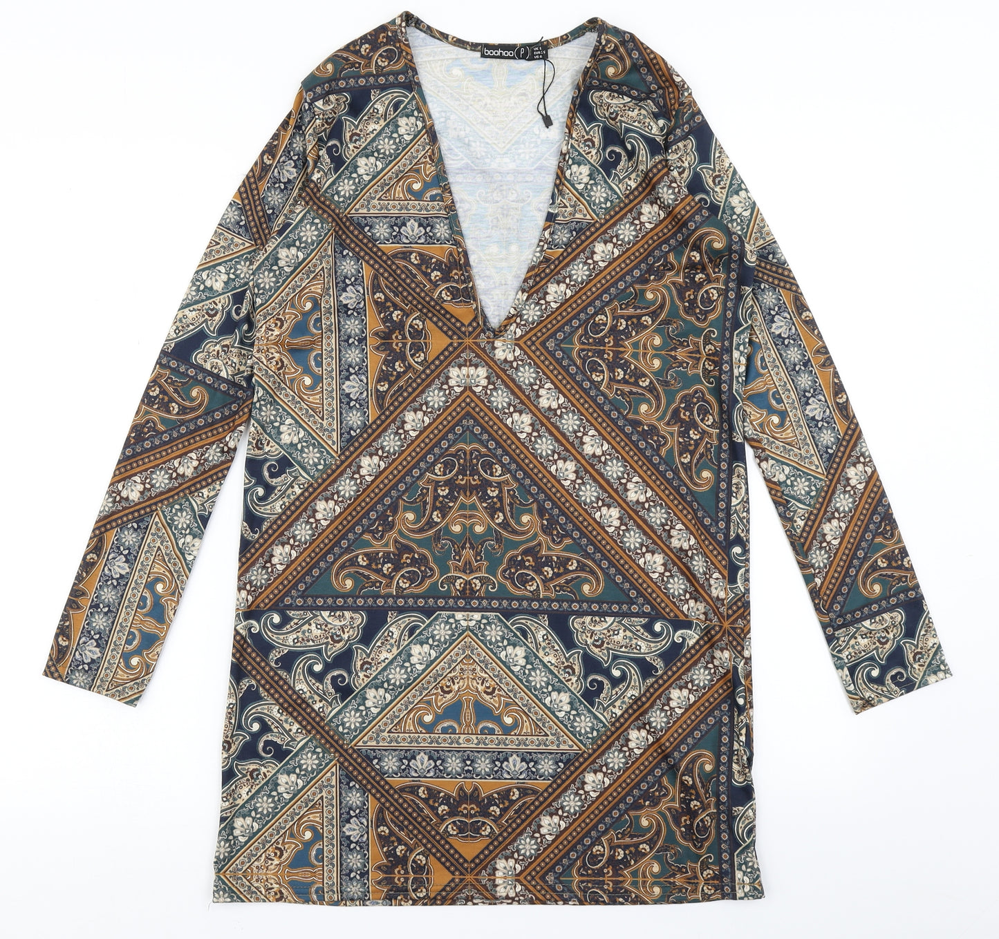 Boohoo Womens Blue Paisley  A-Line  Size 8