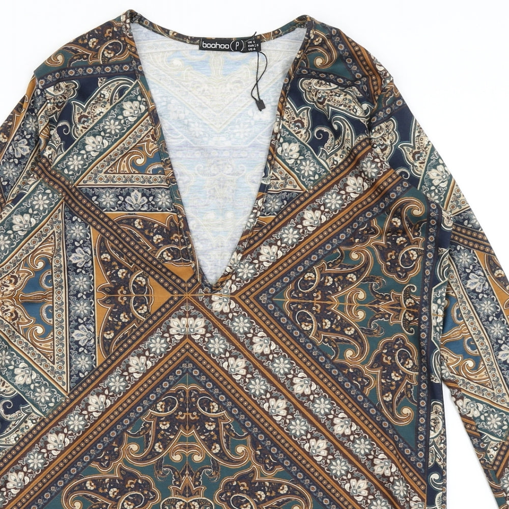 Boohoo Womens Blue Paisley  A-Line  Size 8