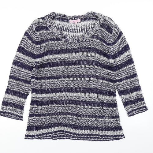 Per Una Womens Blue Striped Knit Pullover Jumper Size M