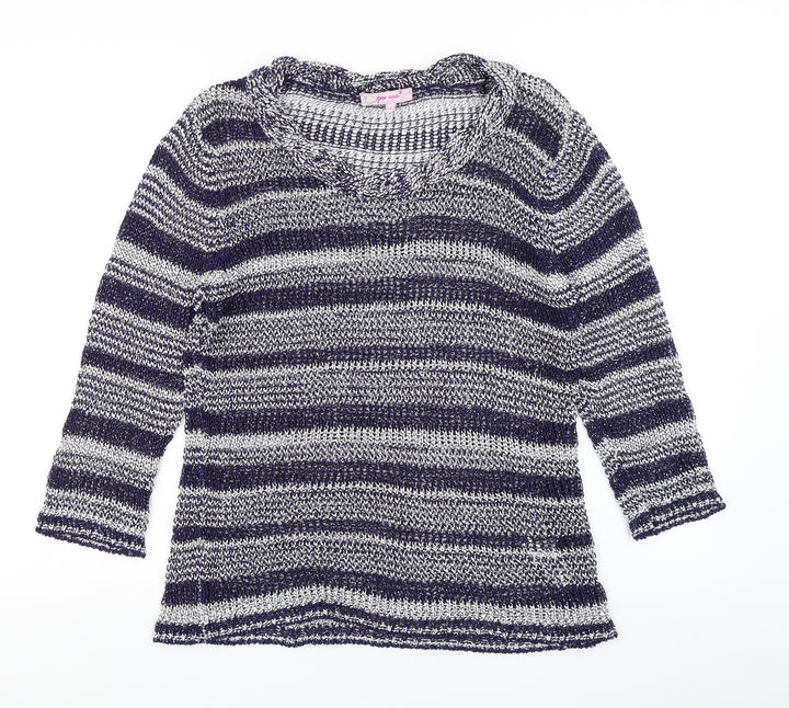 Per Una Womens Blue Striped Knit Pullover Jumper Size M
