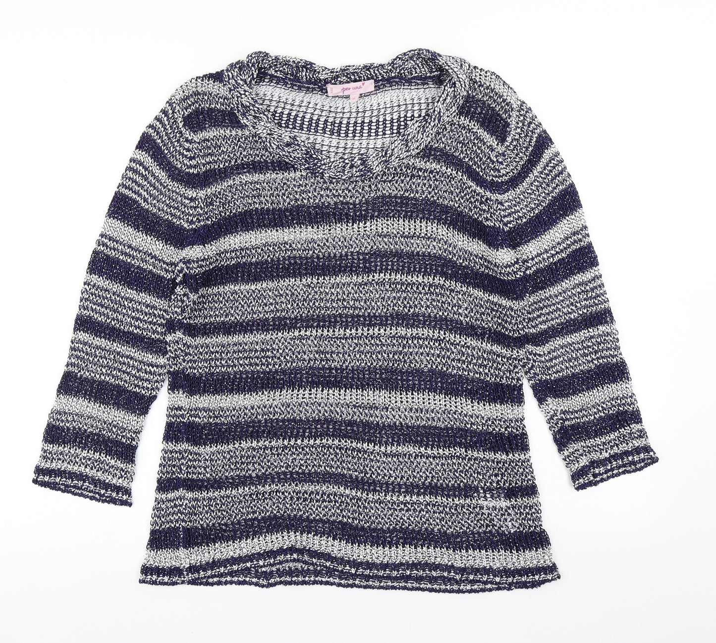 Per Una Womens Blue Striped Knit Pullover Jumper Size M