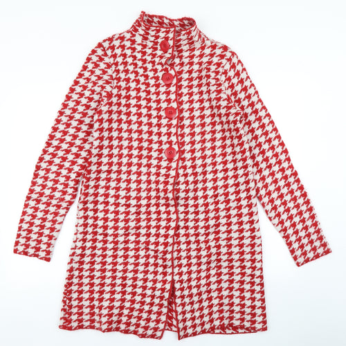 Kenar Womens Red Houndstooth Knit Cardigan Jumper Size L
