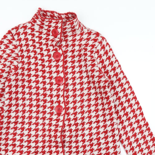 Kenar Womens Red Houndstooth Knit Cardigan Jumper Size L