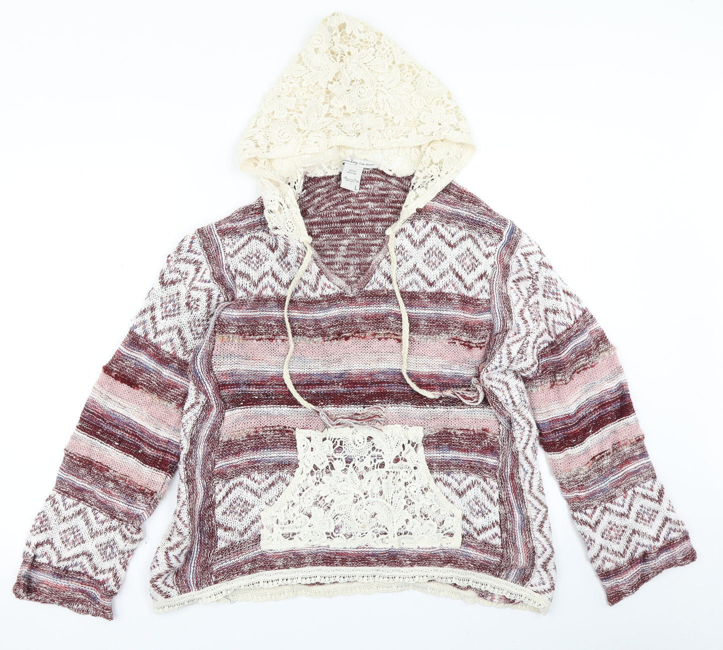 American Rag Cie Womens Red  Knit Pullover Hoodie Size L  - Lace hood