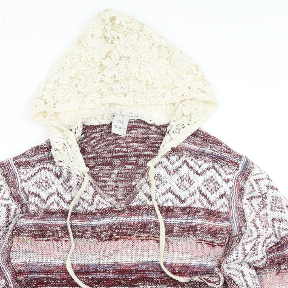 American Rag Cie Womens Red  Knit Pullover Hoodie Size L  - Lace hood