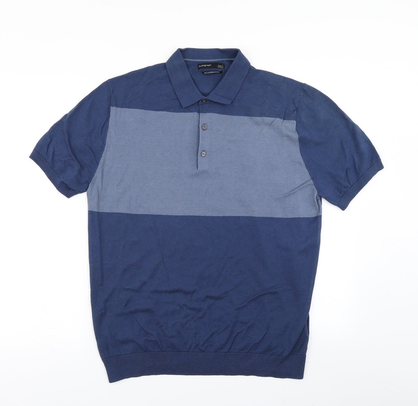 Autograph Mens Blue Striped Knit  Polo Size L