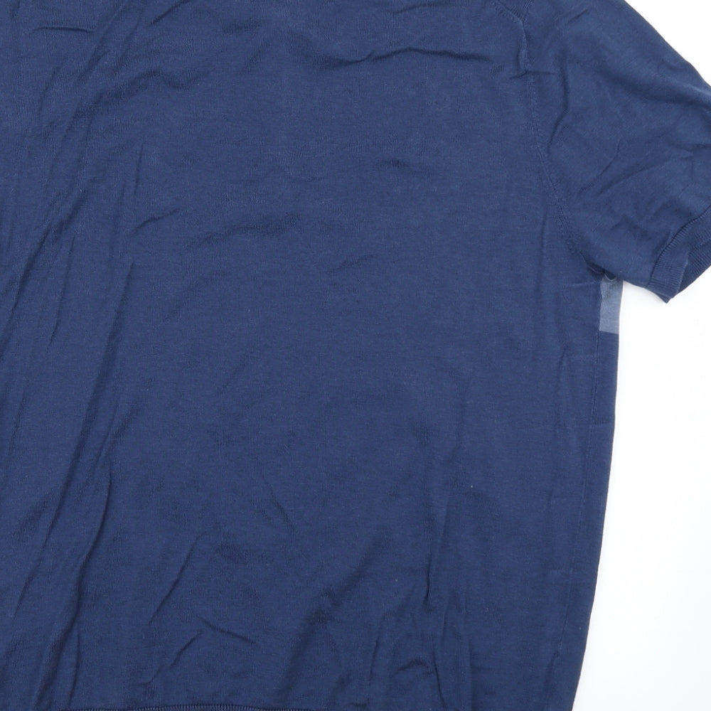 Autograph Mens Blue Striped Knit  Polo Size L