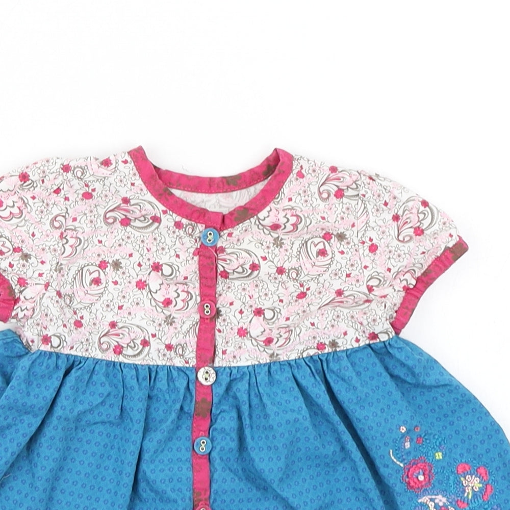 mamas & papas Girls Blue Floral  Skater Dress  Size 3-6 Months