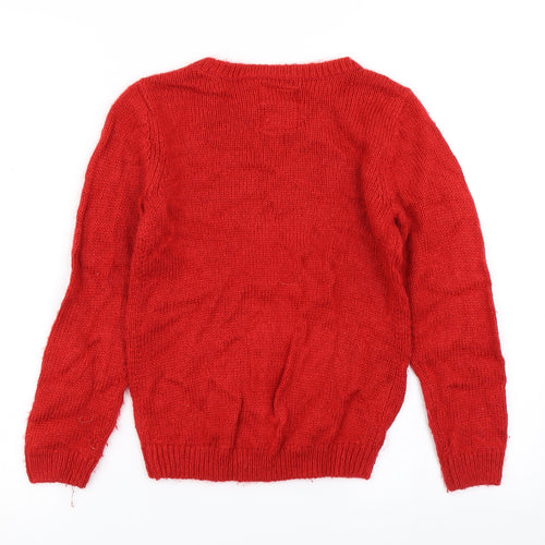 TU Girls Red  Knit Pullover Jumper Size 9 Years  - Christmas jumper