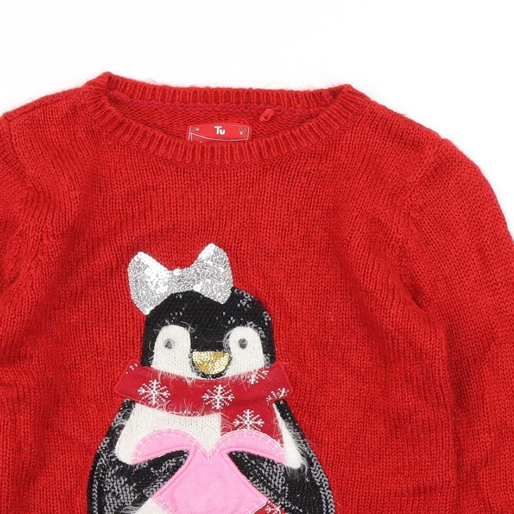 TU Girls Red  Knit Pullover Jumper Size 9 Years  - Christmas jumper