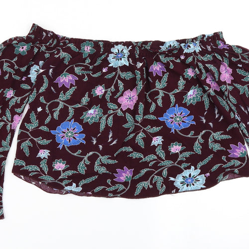Diffuse Womens Purple Floral  Cropped Blouse Size 10