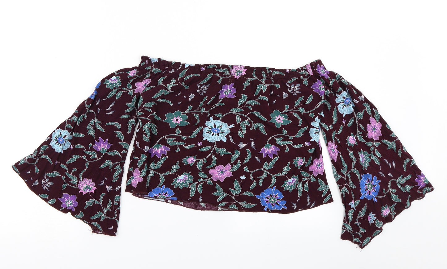 Diffuse Womens Purple Floral  Cropped Blouse Size 10