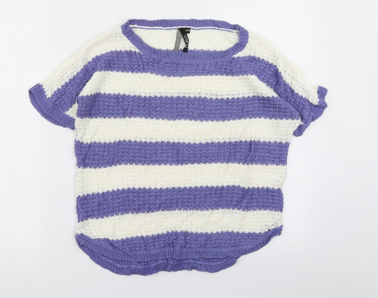 Intuition Womens Purple Striped Knit Pullover Jumper Size 12