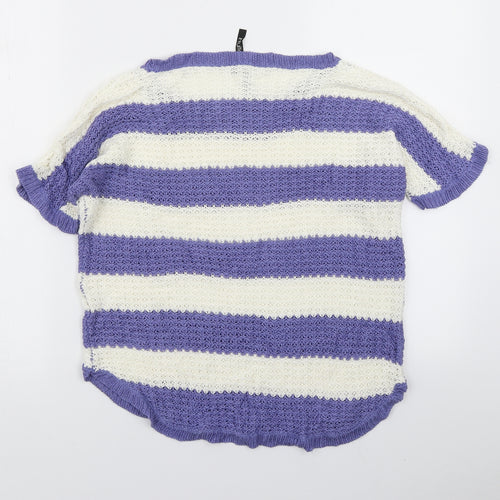 Intuition Womens Purple Striped Knit Pullover Jumper Size 12