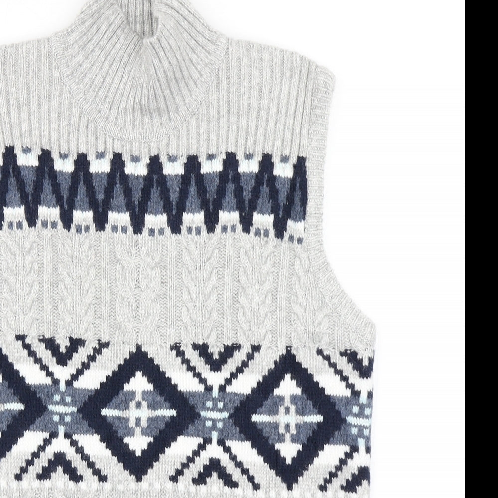 M&S collection Mens Grey Fair Isle Knit Vest Jumper Size M