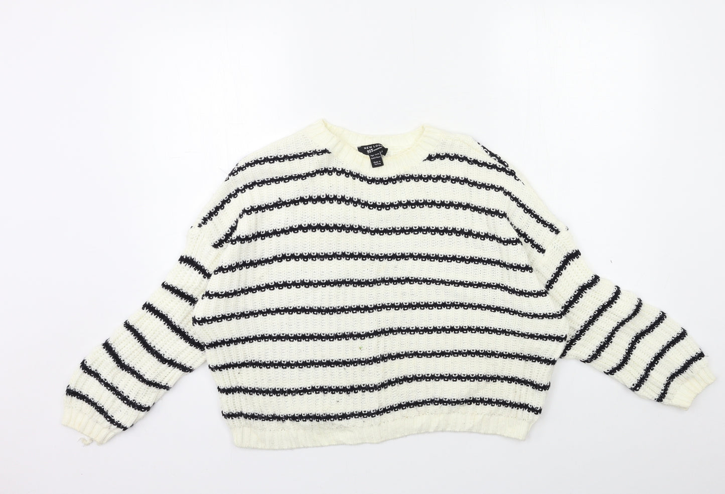 New Look Girls White Striped Knit Pullover Jumper Size 14-15 Years