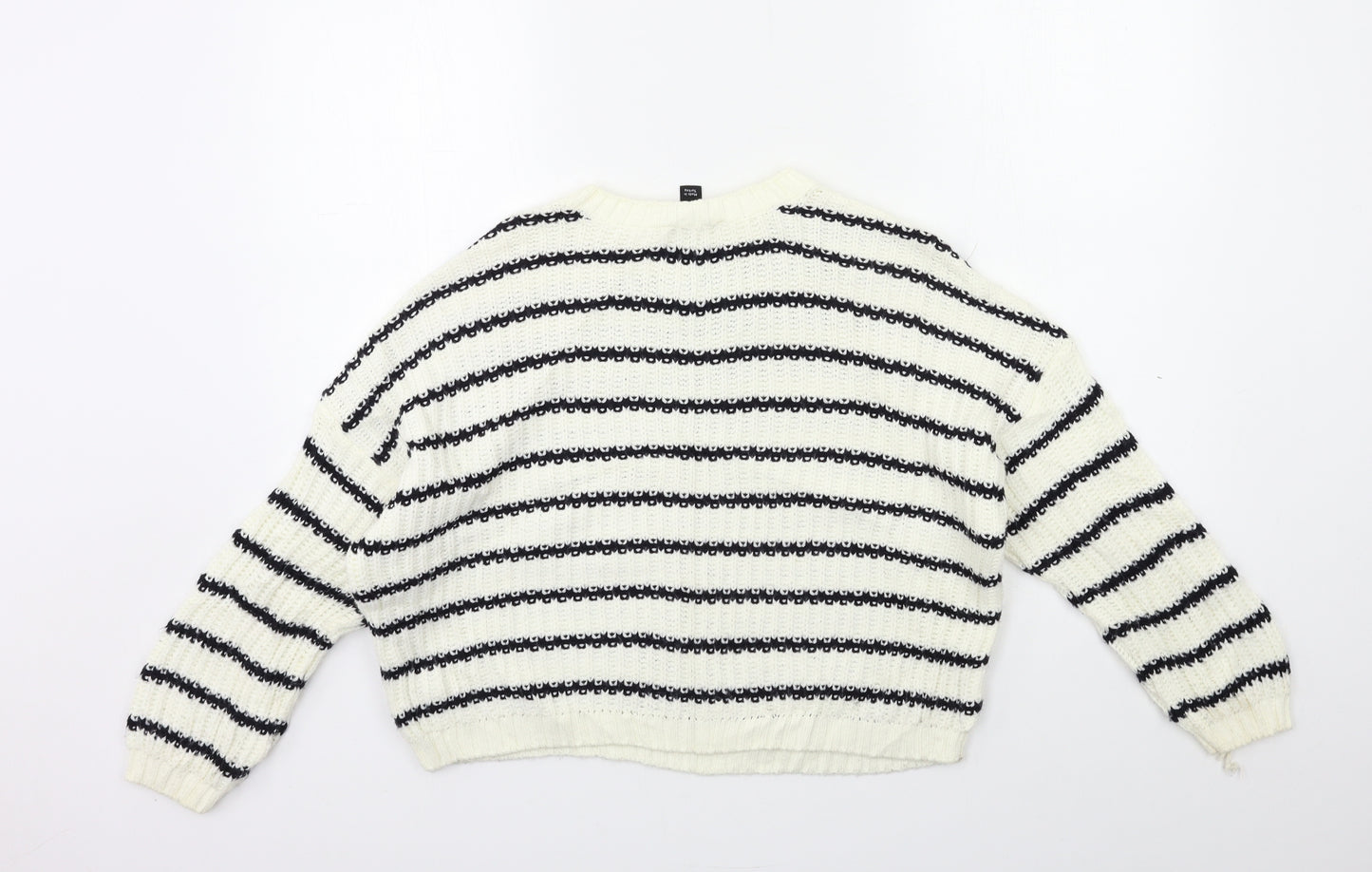 New Look Girls White Striped Knit Pullover Jumper Size 14-15 Years