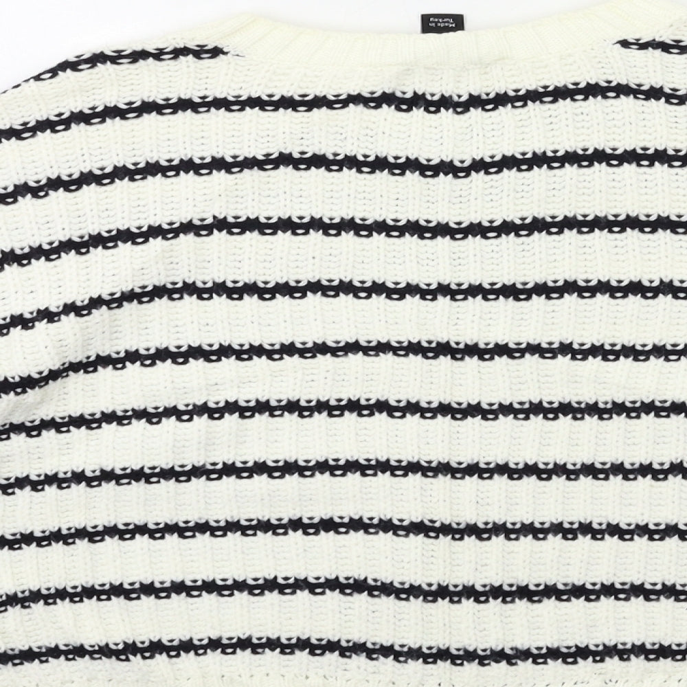 New Look Girls White Striped Knit Pullover Jumper Size 14-15 Years