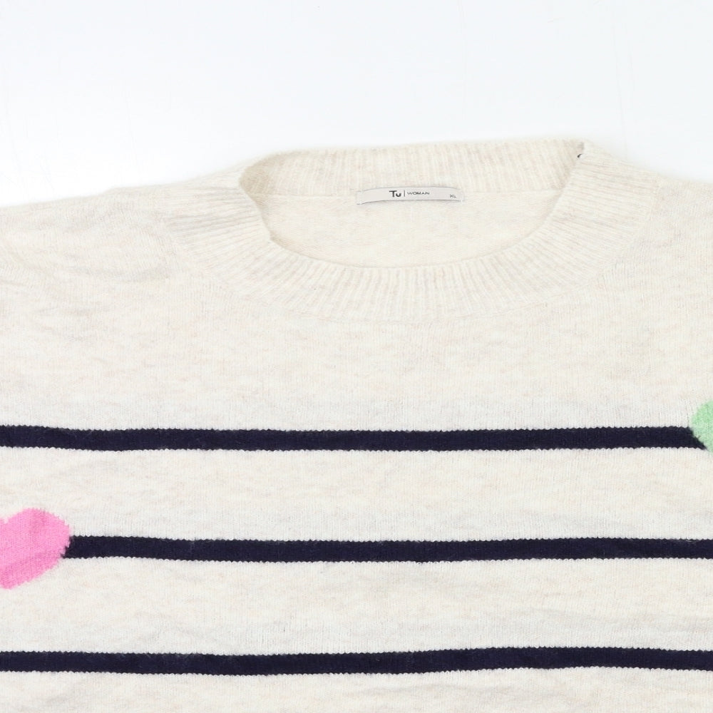 TU Womens Beige Striped Knit Pullover Jumper Size XL