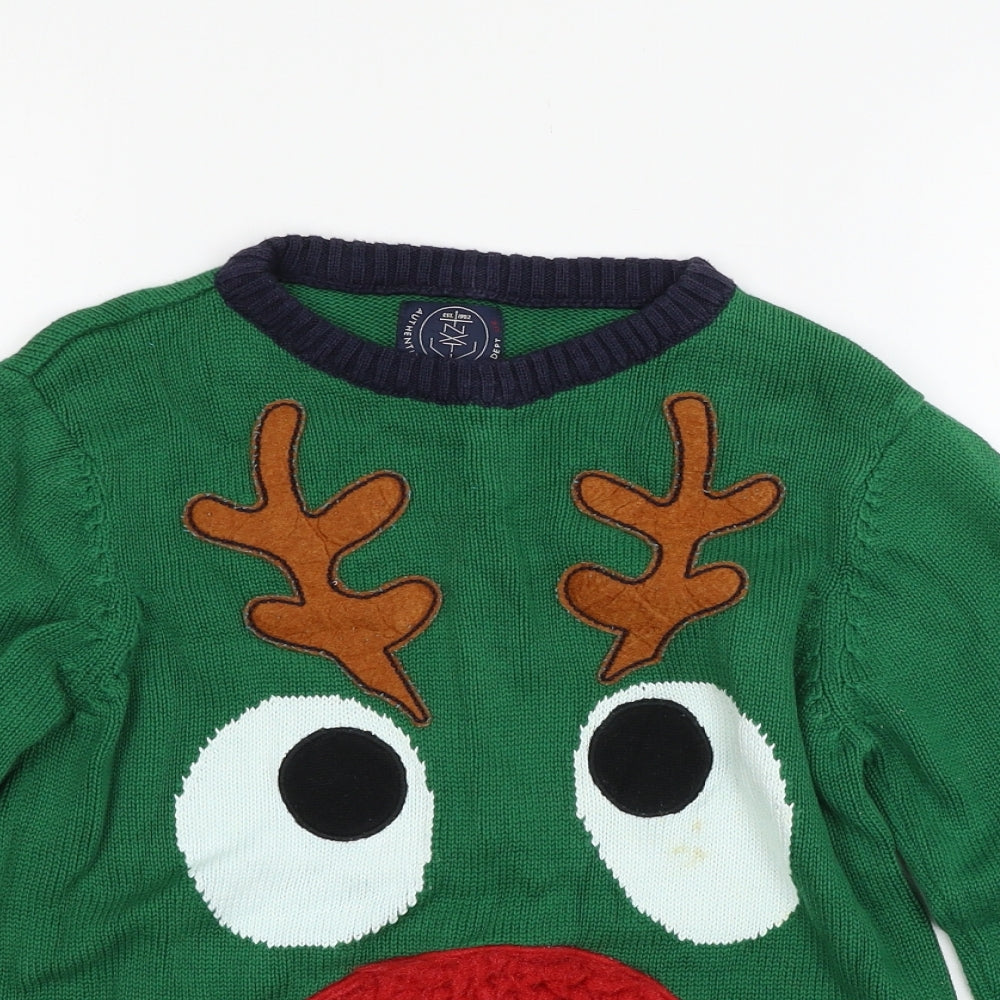 NEXT Boys Green  Knit Pullover Jumper Size 10 Years  - Rudolph