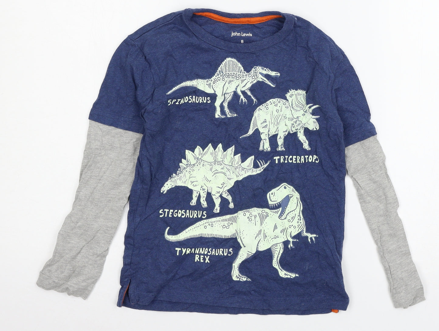 John Lewis Boys Blue  Jersey Basic T-Shirt Size 8 Years  - Dinosaur