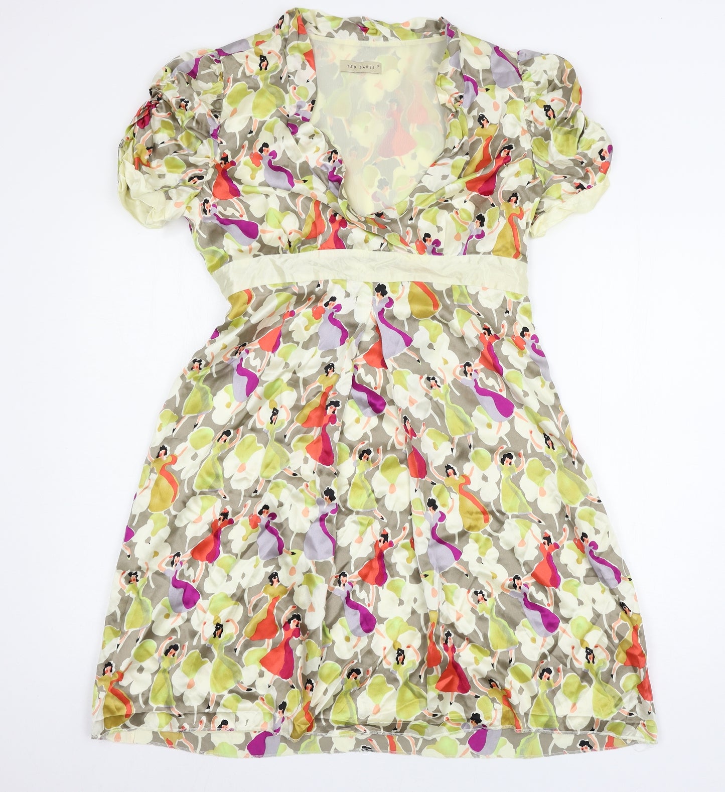 Ted Baker Womens Multicoloured Geometric Satin A-Line  Size L