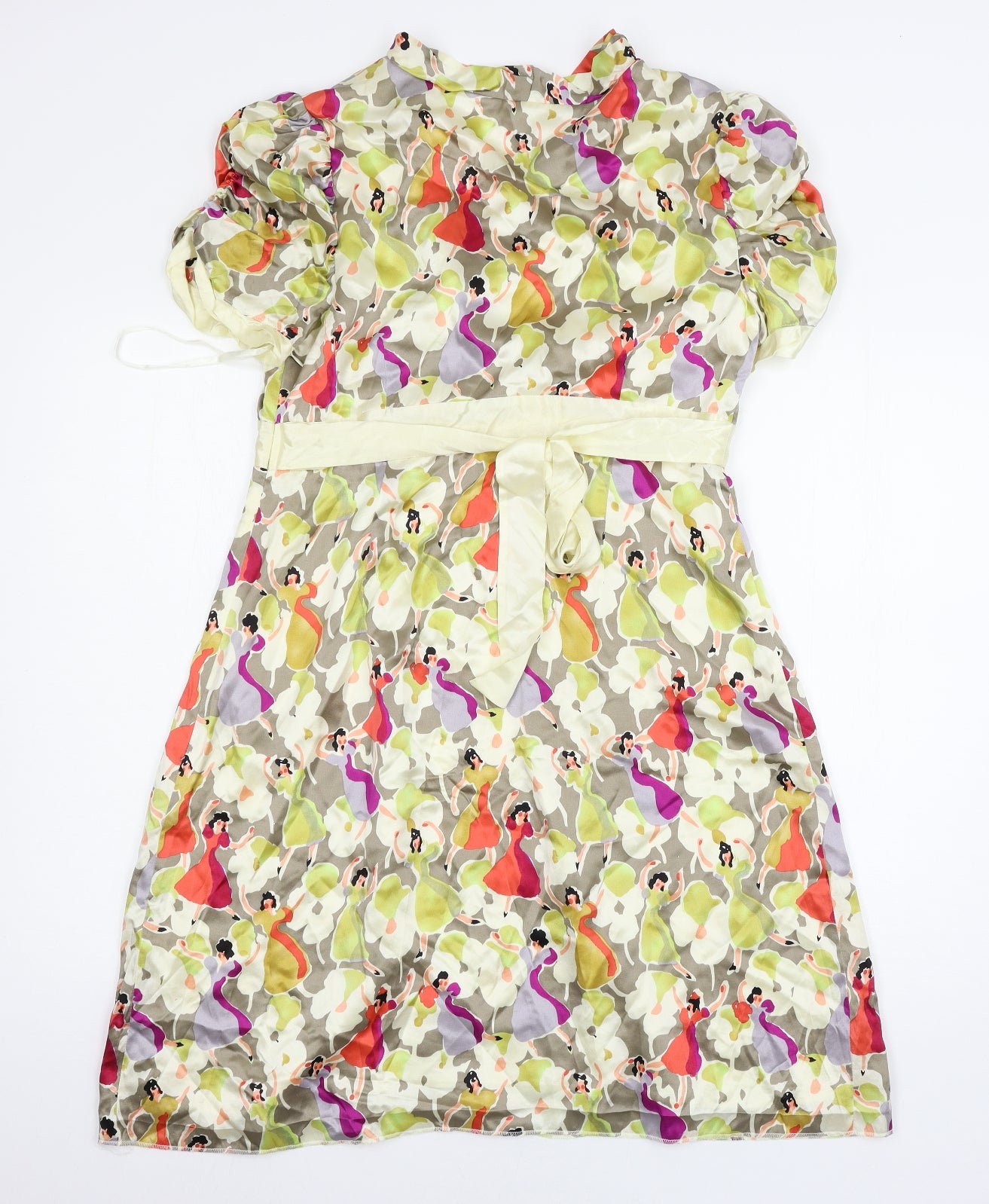 Ted Baker Womens Multicoloured Geometric Satin A-Line  Size L