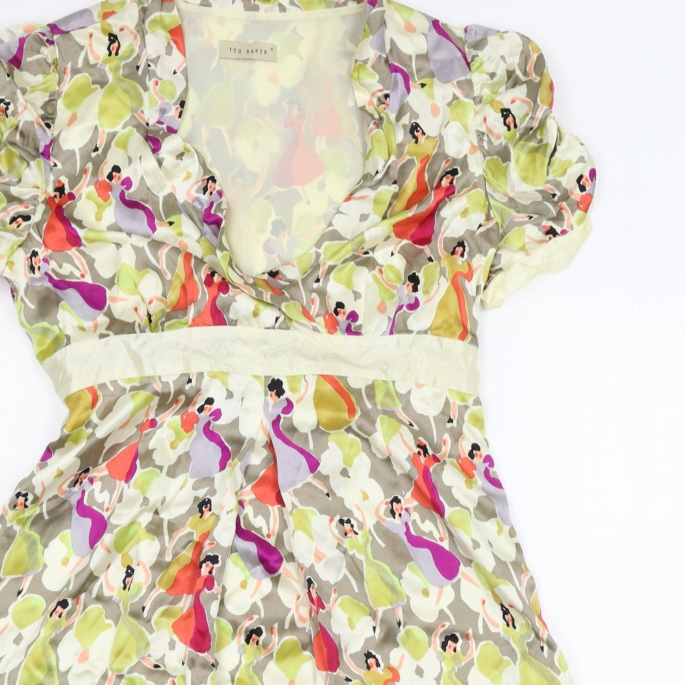 Ted Baker Womens Multicoloured Geometric Satin A-Line  Size L
