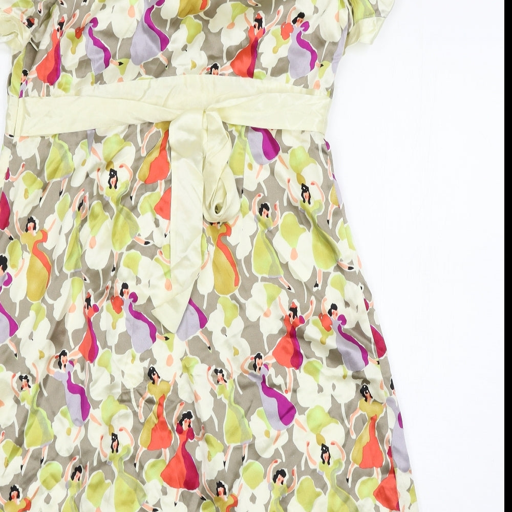 Ted Baker Womens Multicoloured Geometric Satin A-Line  Size L