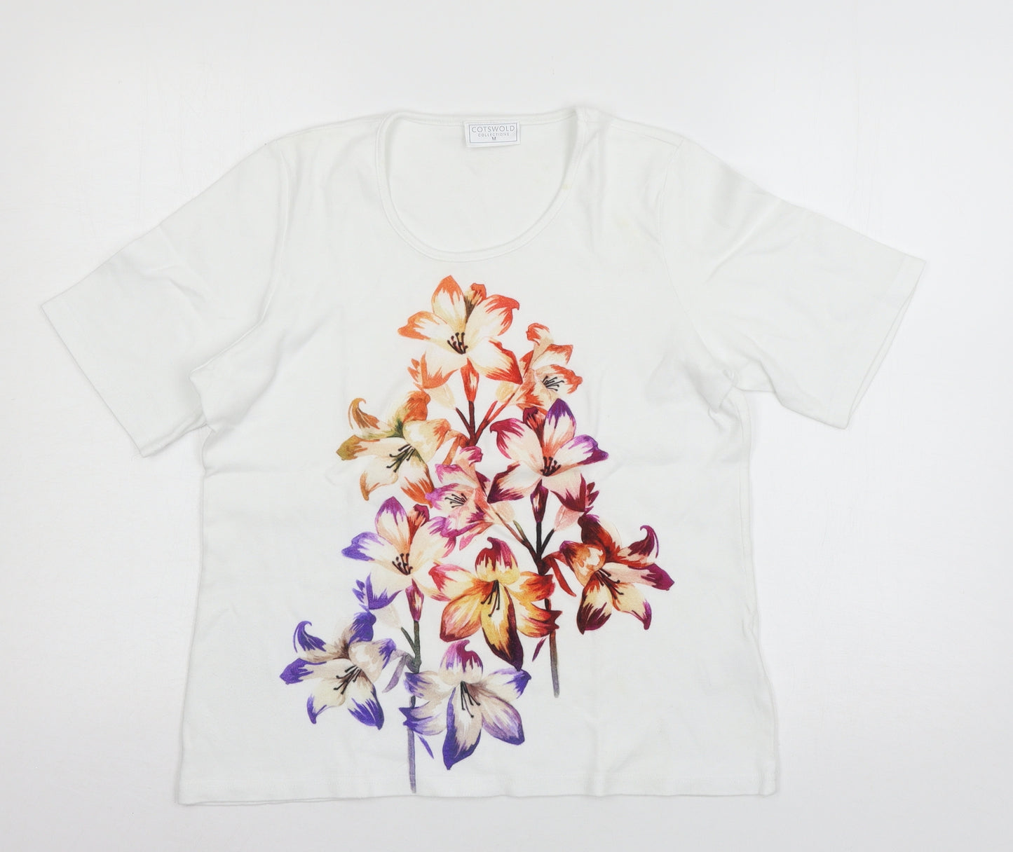 Cotswold Womens White Floral Jersey Basic T-Shirt Size M