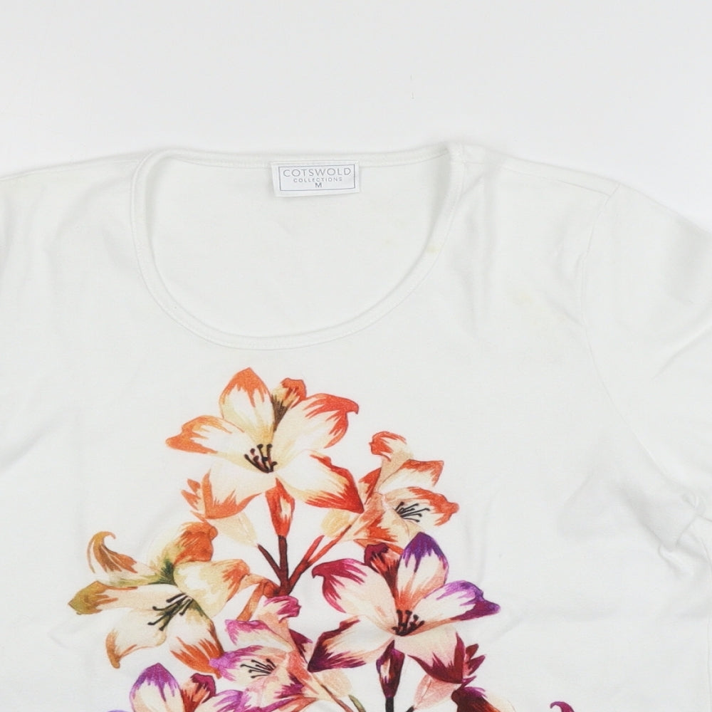 Cotswold Womens White Floral Jersey Basic T-Shirt Size M