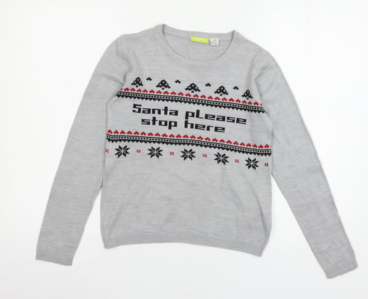 Pepperts Boys Grey Geometric Knit Pullover Jumper Size 9-10 Years  - Santa stop here