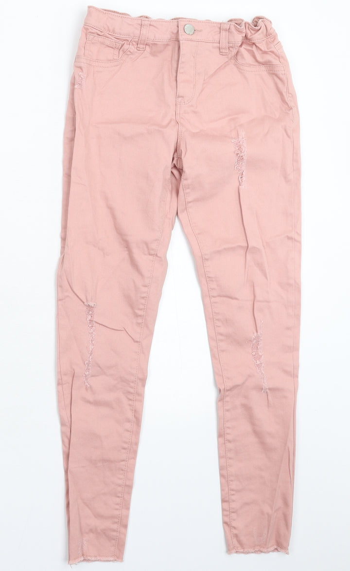 Denim & Co. Girls Pink Denim Skinny Jeans Size 11-12 Years - Distressed