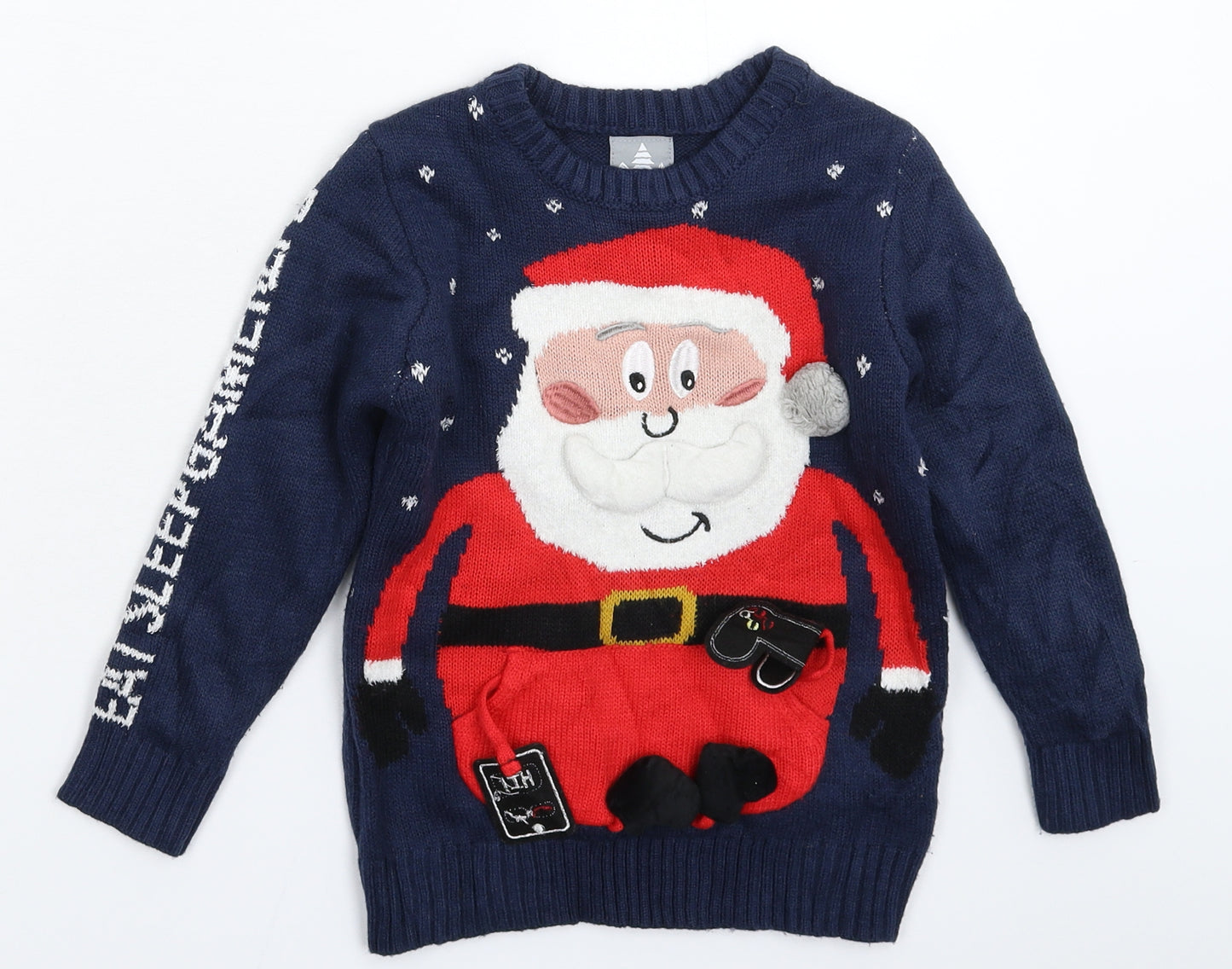 George Boys Blue  Knit Pullover Jumper Size 4-5 Years  - Christmas