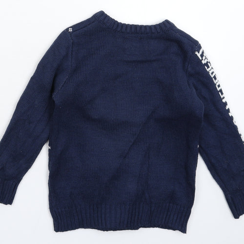 George Boys Blue  Knit Pullover Jumper Size 4-5 Years  - Christmas