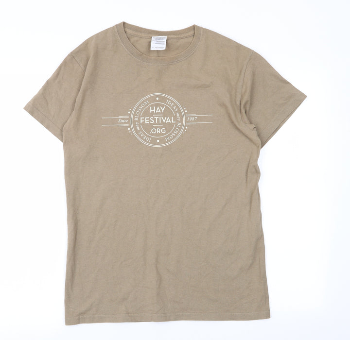 Gildan Mens Beige T-Shirt Size S