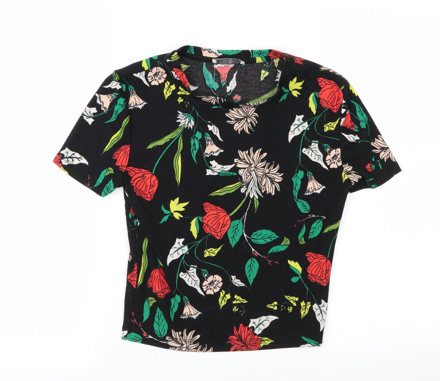 Zara Womens Black Floral  Basic T-Shirt Size S