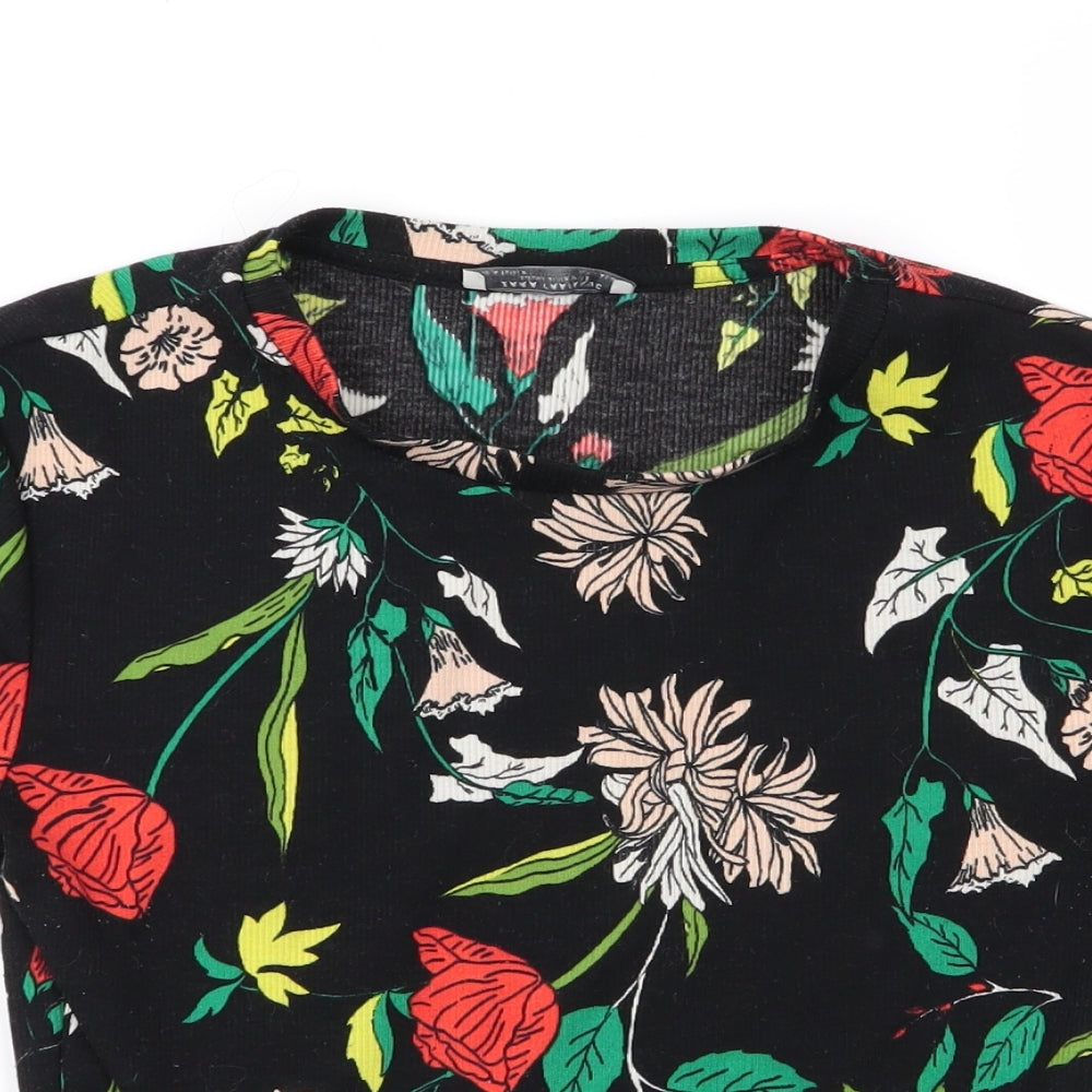 Zara Womens Black Floral  Basic T-Shirt Size S