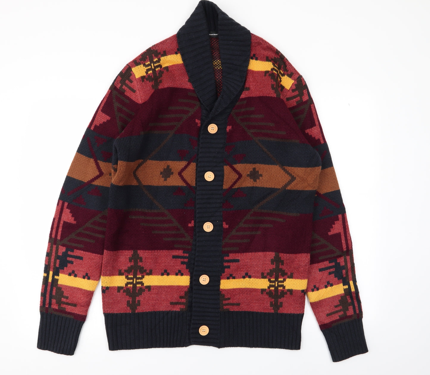 CEDAR Mens Multicoloured Geometric  Cardigan Jumper Size M