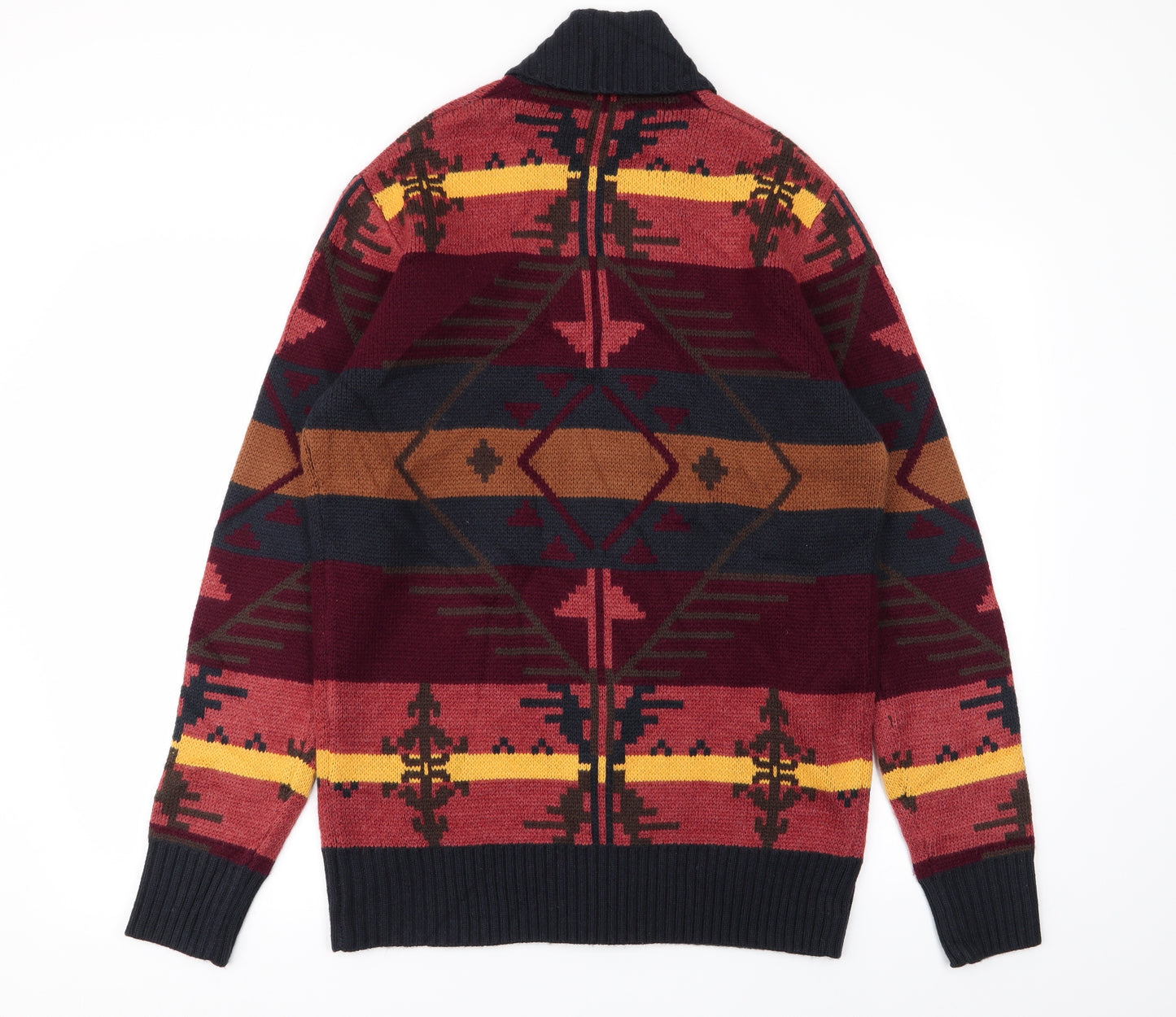 CEDAR Mens Multicoloured Geometric  Cardigan Jumper Size M